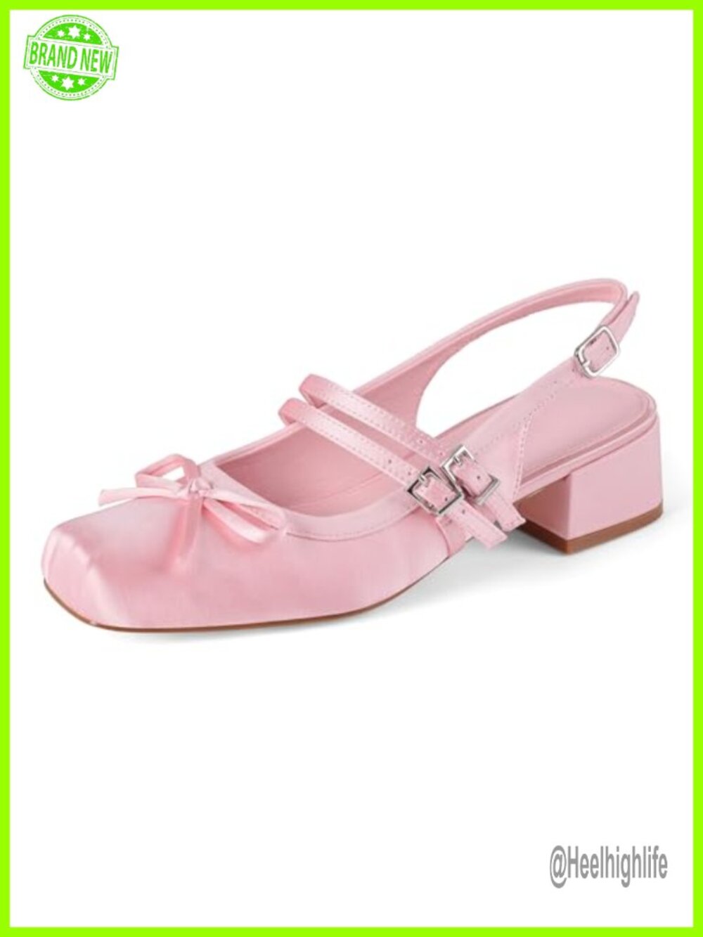 Women's Slingback Ballet Flats Satin Mary Jane Shoes Bow Pumps Square Toe